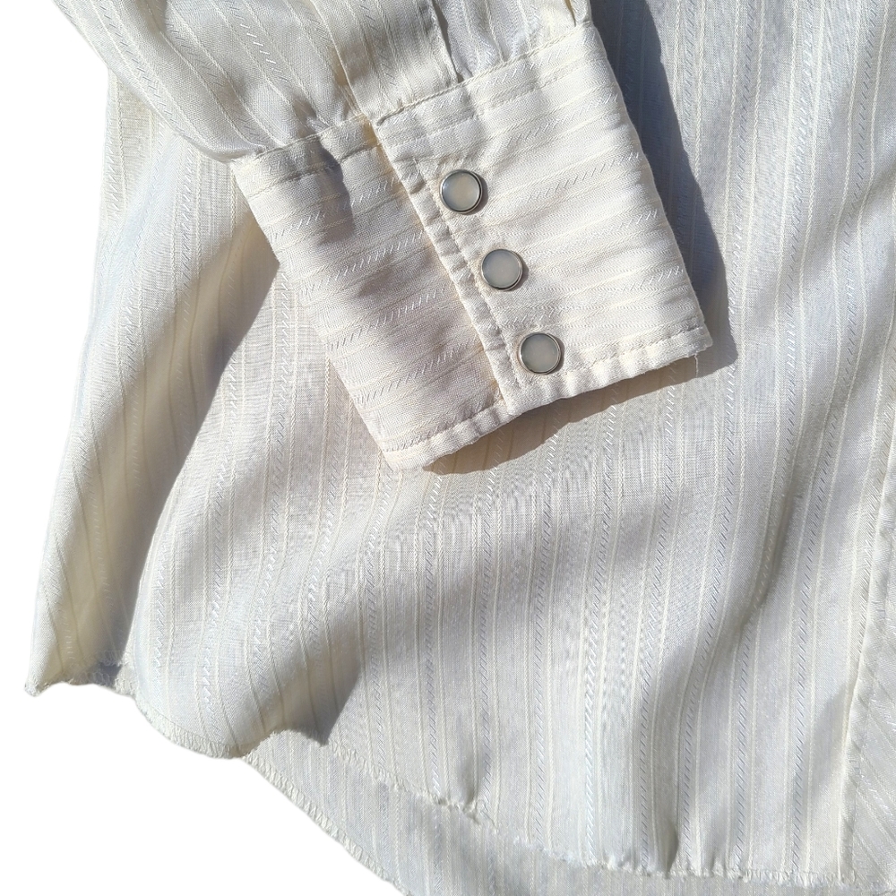 H Bar C Ranchwear Ivory Permanent Press Long Tail Pearl Snap Button Down Shirt - Picture 4 of 10